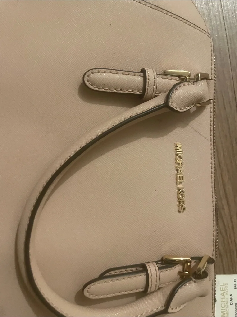 MICHAEL KORS Pale Pink Saffiano Leather Satchel with Gold Hardware